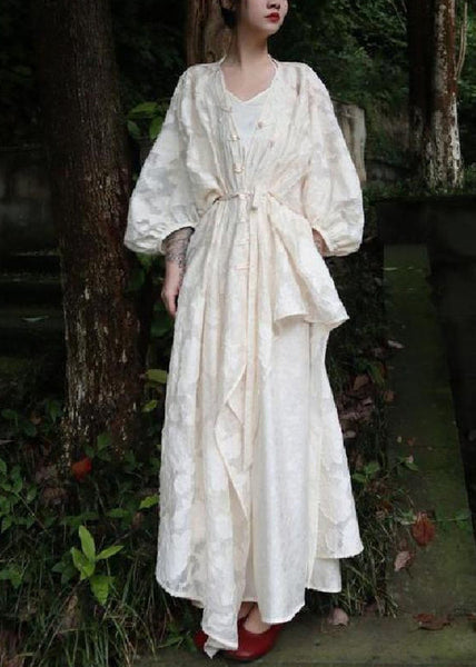 Beige Pieces Side Jacquard Set Button Two Fall Cotton Open FashionChic