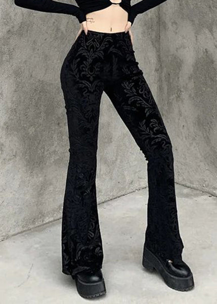 Jacquard Black High Waist Silk Velvet Flare Bottoms Spring YT011 ABC