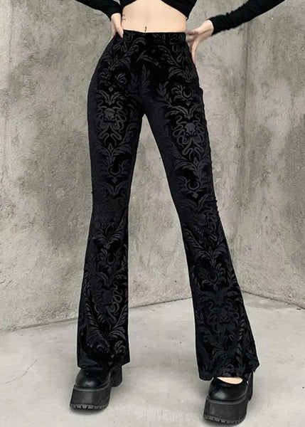 Jacquard Black High Waist Silk Velvet Flare Bottoms Spring YT011 ABC