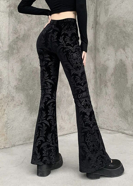 Jacquard Black High Waist Silk Velvet Flare Bottoms Spring YT011 ABC