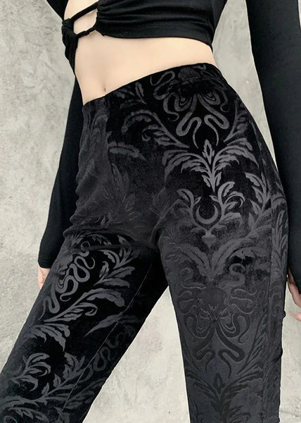 Jacquard Black High Waist Silk Velvet Flare Bottoms Spring YT011 ABC