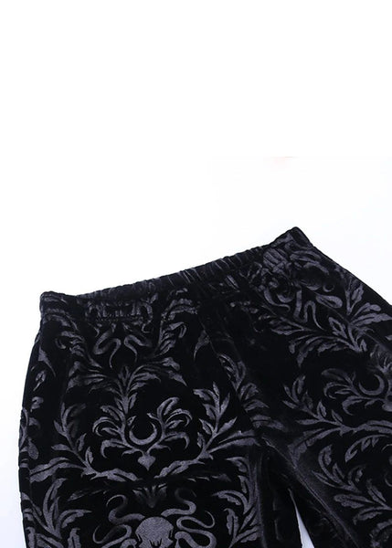 Jacquard Black High Waist Silk Velvet Flare Bottoms Spring YT011 ABC