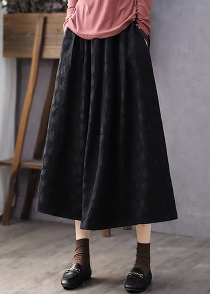 Jacquard Black Pockets Elastic Waist Cotton Skirt Fall RE046 MZF-SKTS240807