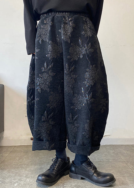 Jacquard Black Pockets Elastic Waist Men Crop Pants Spring RM026 ABC