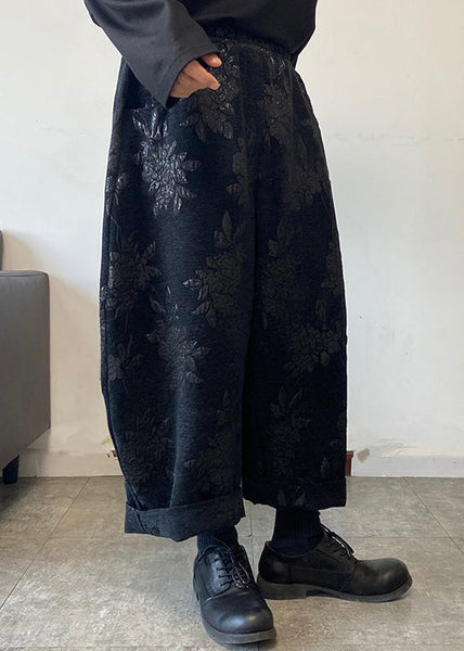 Jacquard Black Pockets Elastic Waist Men Crop Pants Spring RM026 ABC