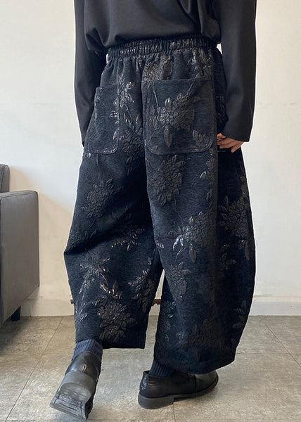 Jacquard Black Pockets Elastic Waist Men Crop Pants Spring RM026 ABC