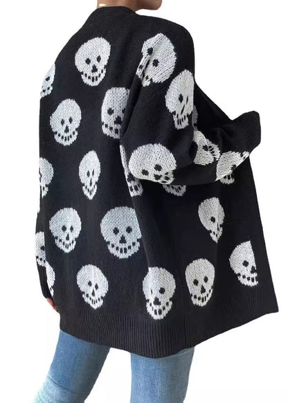 Jacquard Black V Neck Cozy Knit Cardigans Long Sleeve AE1016 OM-HW240901