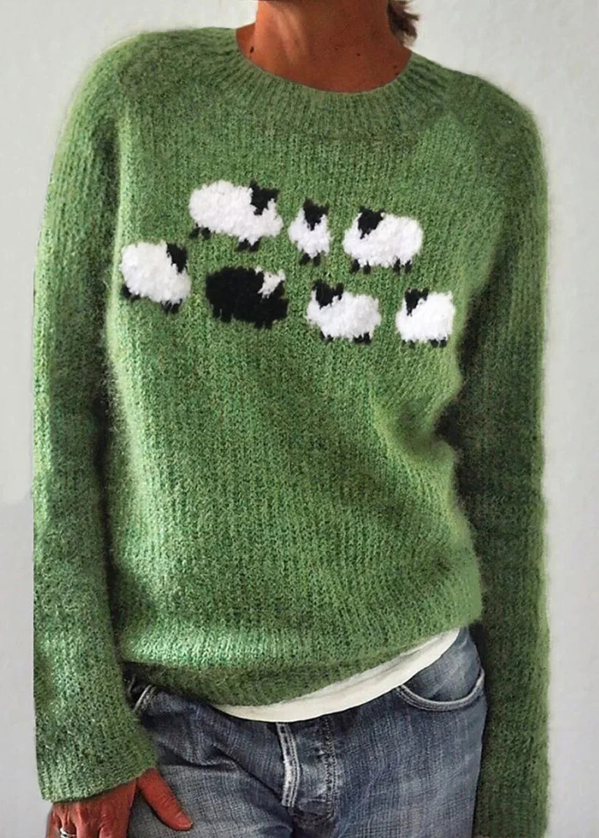 Jacquard Green O-Neck Cozy Knit Sweaters Fall QA017 OM-BB241009