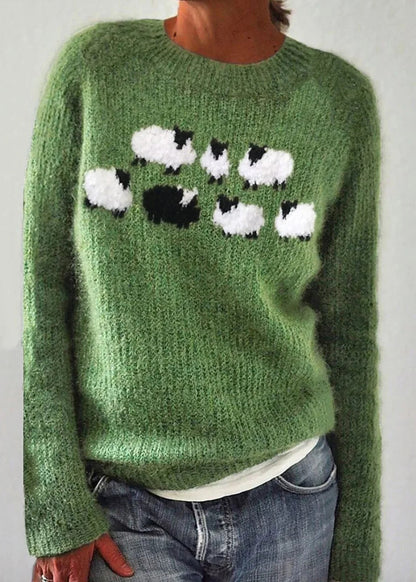 Jacquard Green O-Neck Cozy Knit Sweaters Fall QA017 OM-BB241009