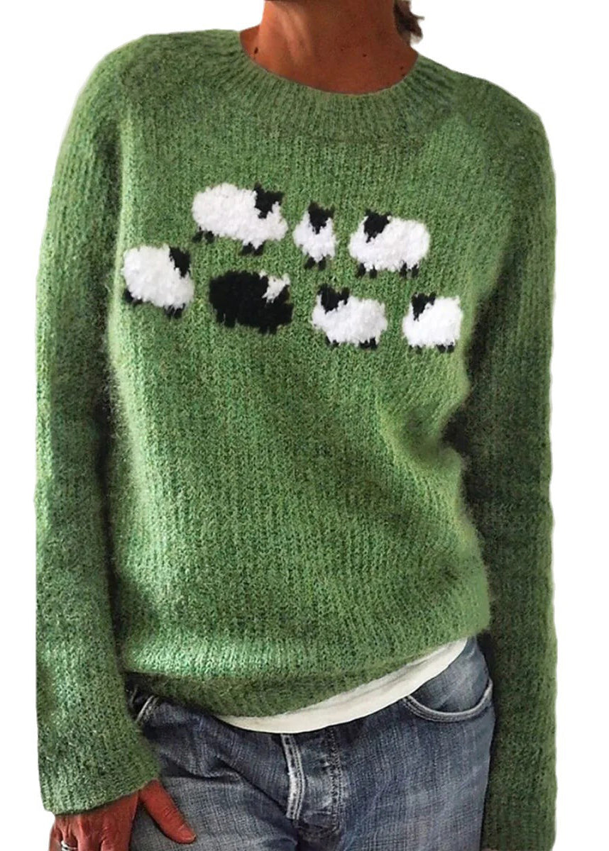 Jacquard Green O-Neck Cozy Knit Sweaters Fall QA017 OM-BB241009