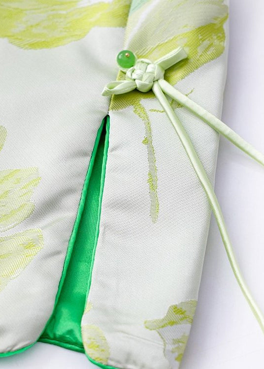 Jacquard Green Stand Collar Button Silk Waistcoat Sleeveless QO014 MZF-CTS241008