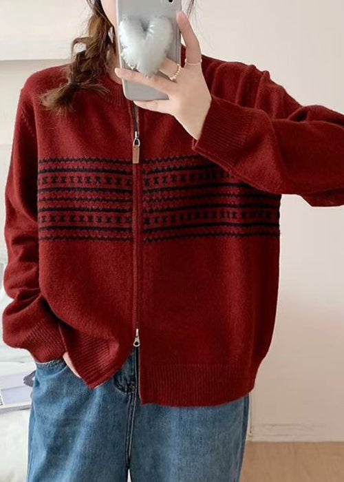 Jacquard Grey Zip Up Cozy Knit Coat Fall QG008 OM-SW241015