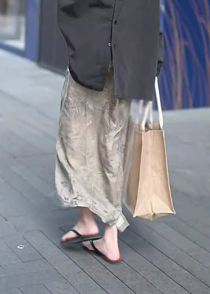 Jacquard Khaki High Waist A Line Skirts Summer UU034 OM-MM240820