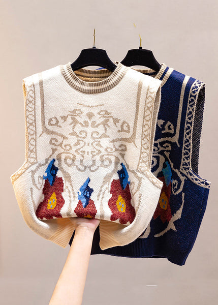 Jacquard Navy O Neck Cozy Knit Vest Sleeveless YJ011 ABC