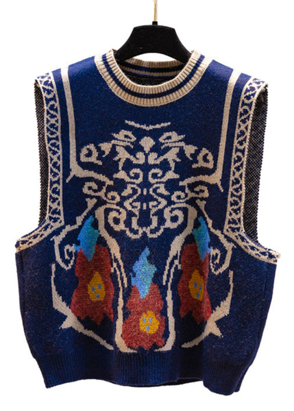 Jacquard Navy O Neck Cozy Knit Vest Sleeveless YJ011 ABC