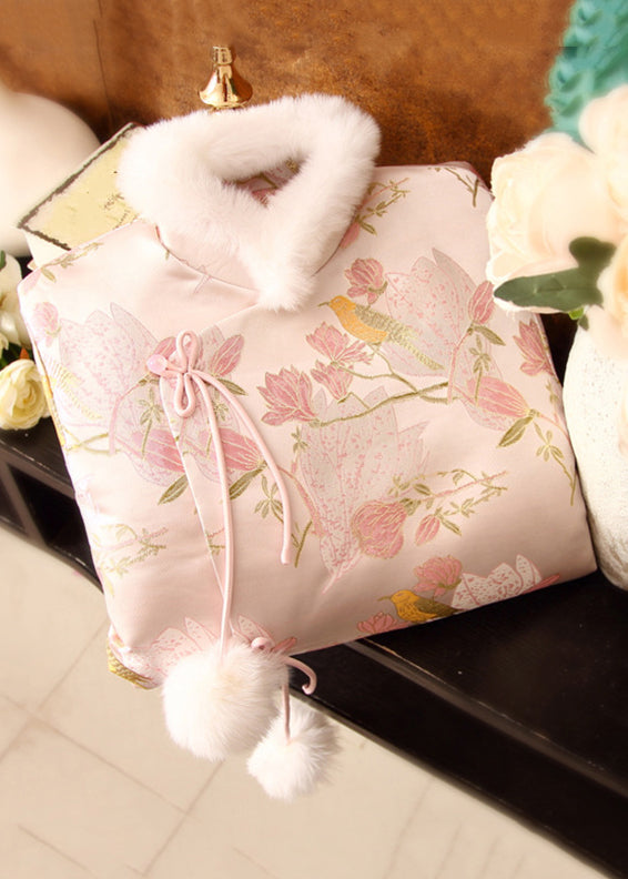 Jacquard Pink Fur Collar Fuzzy Ball Patchwork Duck Down Down Coats Winter RZ034 ABC