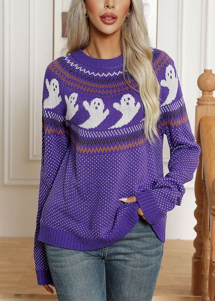 Jacquard Purple Dot Patchwork Knit Sweater Fall AE1019 OM-HW240901