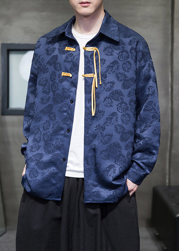 Jacquard Red Peter Pan Collar Button Warm Fleece Shirt Men Winter WJ027 MENLTP241119