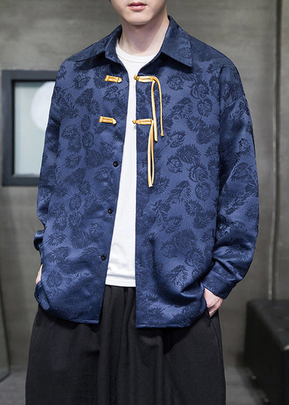 Jacquard Red Peter Pan Collar Button Warm Fleece Shirt Men Winter WJ027 MENLTP241119