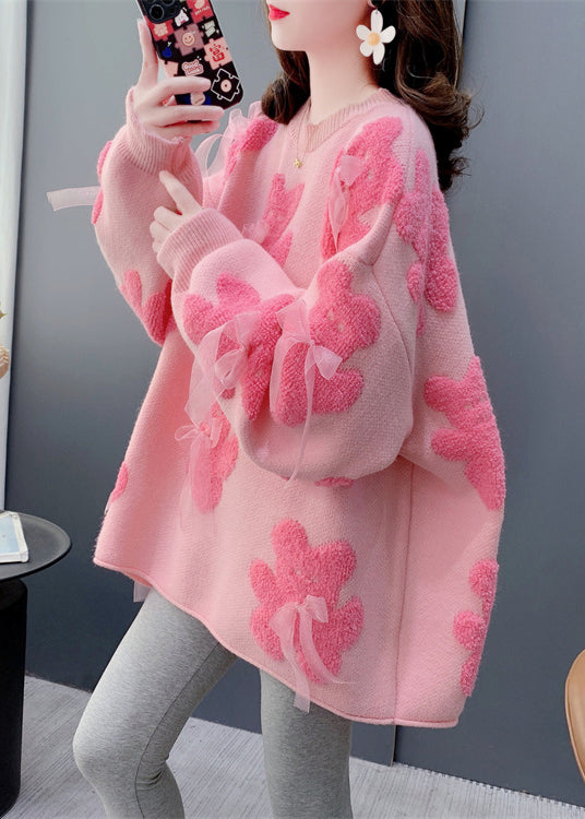 Jacquard White O-Neck Bow Cozy Knit Sweater Spring YW036 ABC