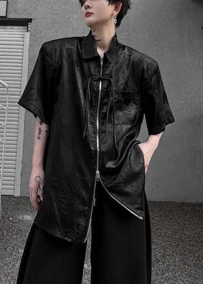 Jacquard White Peter Pan Collar Button Silk Men Shirts Summer YT061 Men-Silk-MENSTP240721