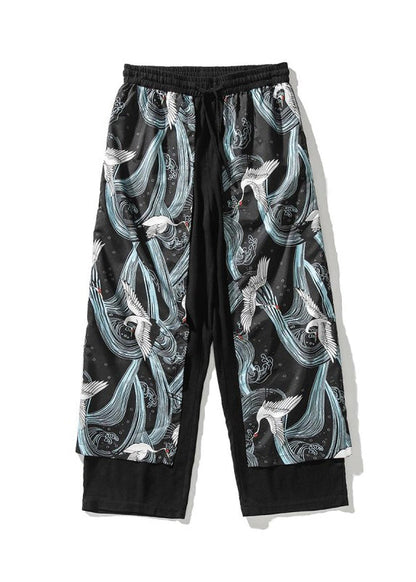 Japanese Casual Peacock Blue Oriental Print Cotton Men Pants Summer SA049 Men-casual-MENCP240726