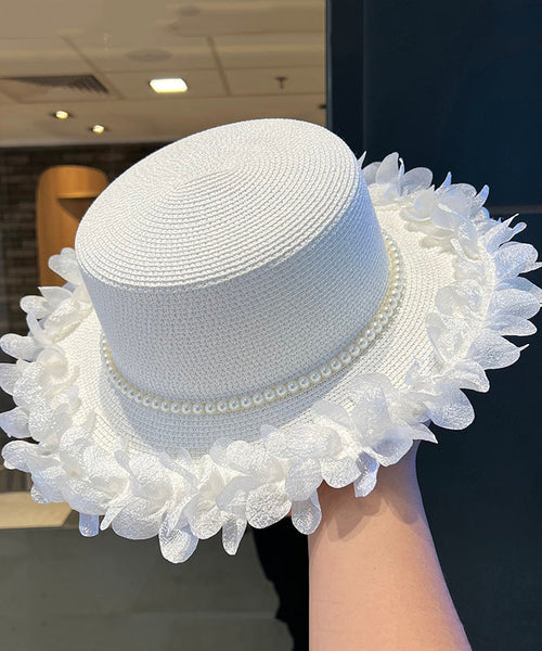 Japanese Cloche Woven Edge Lace Hat Pearl Elegant Straw Black FashionChic