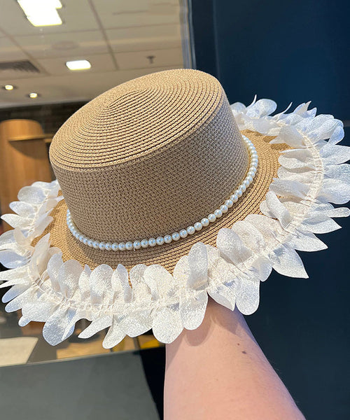 Japanese Cloche Woven Edge Lace Hat Pearl Elegant Straw Black FashionChic