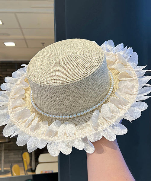 Japanese Cloche Woven Edge Lace Hat Pearl Elegant Straw Black FashionChic