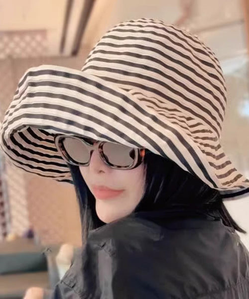 Hat Protection Striped Large Sun Bucket Brim Japanese FashionChic