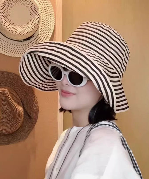 Hat Protection Striped Large Sun Bucket Brim Japanese FashionChic
