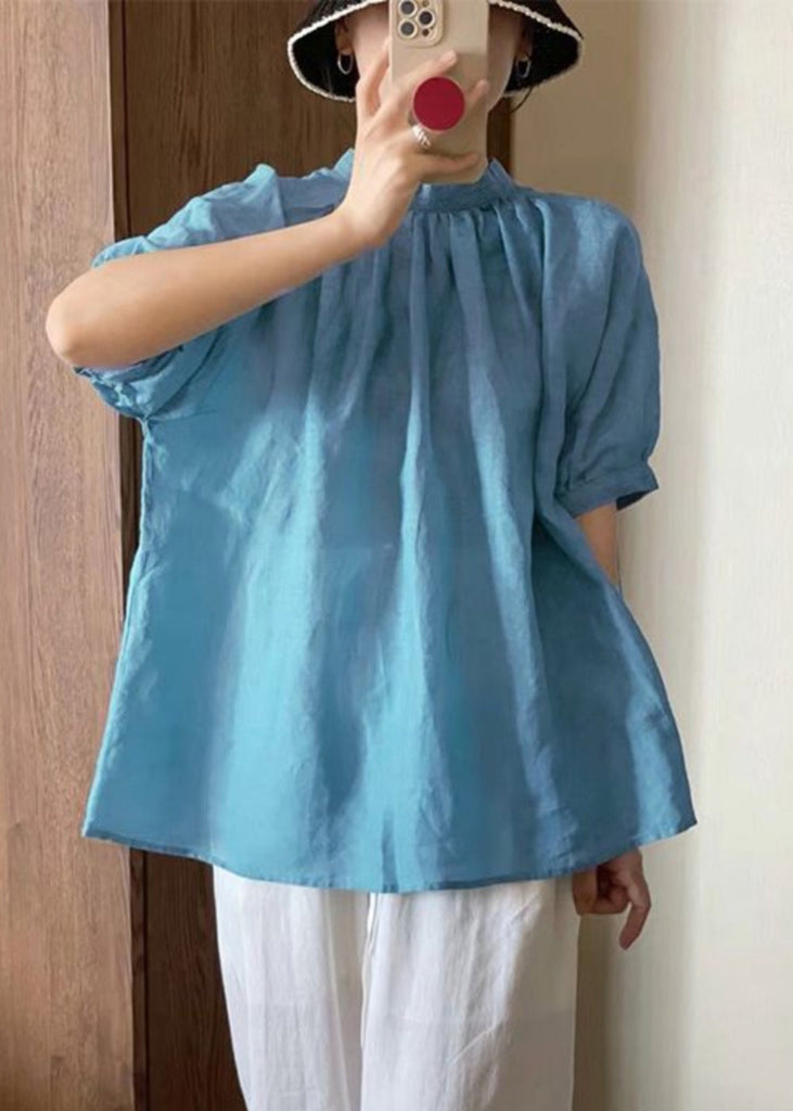 Japanese Style Blue O-Neck Puff Sleeve Cotton T Shirt QK025 BB-STP241022