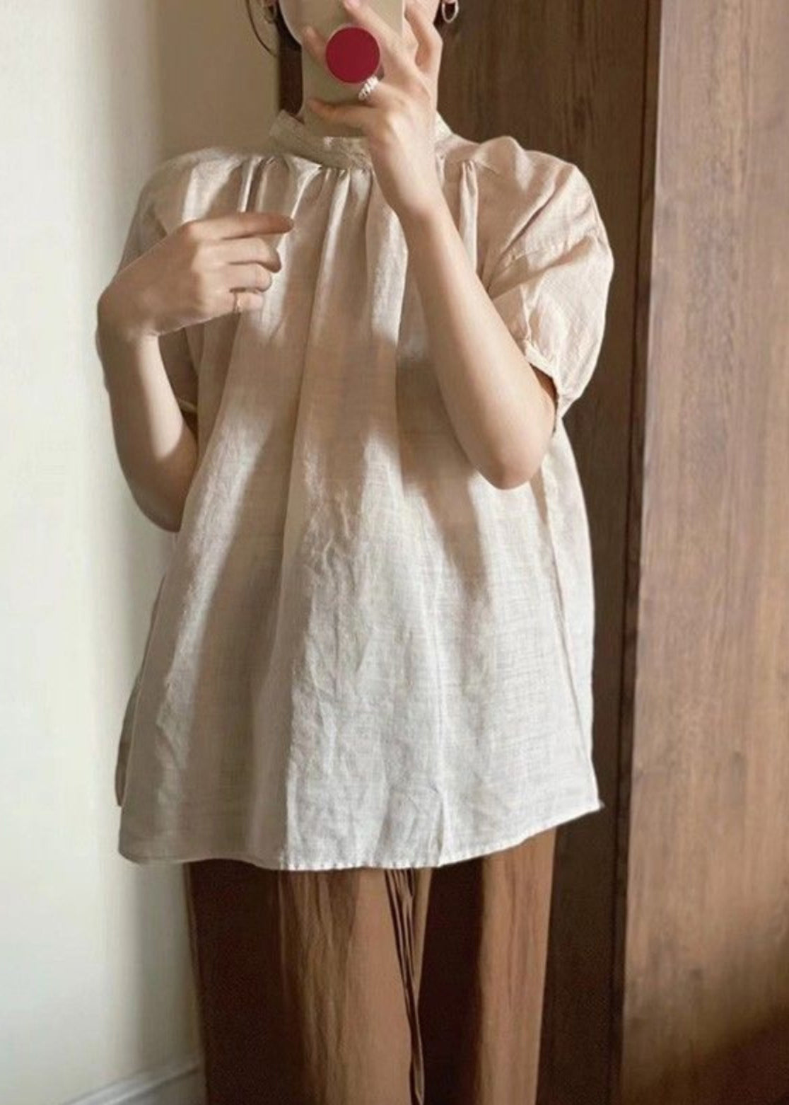 Japanese Style Blue O-Neck Puff Sleeve Cotton T Shirt QK025 BB-STP241022