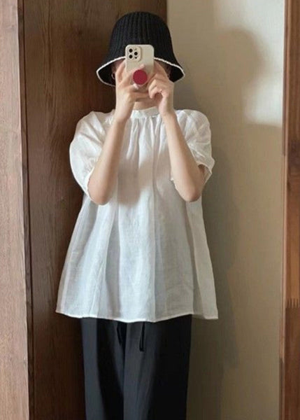 Japanese Style Blue O-Neck Puff Sleeve Cotton T Shirt QK025 BB-STP241022