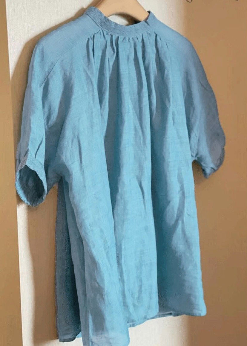 Japanese Style Blue O-Neck Puff Sleeve Cotton T Shirt QK025 BB-STP241022