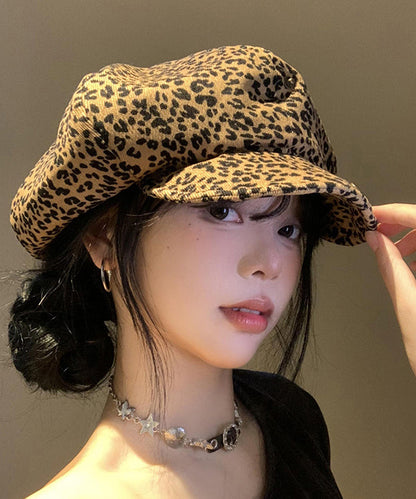 Japanese Style Coffee Leopard Print Versatile Beret Hat Autumn WB023 ABC