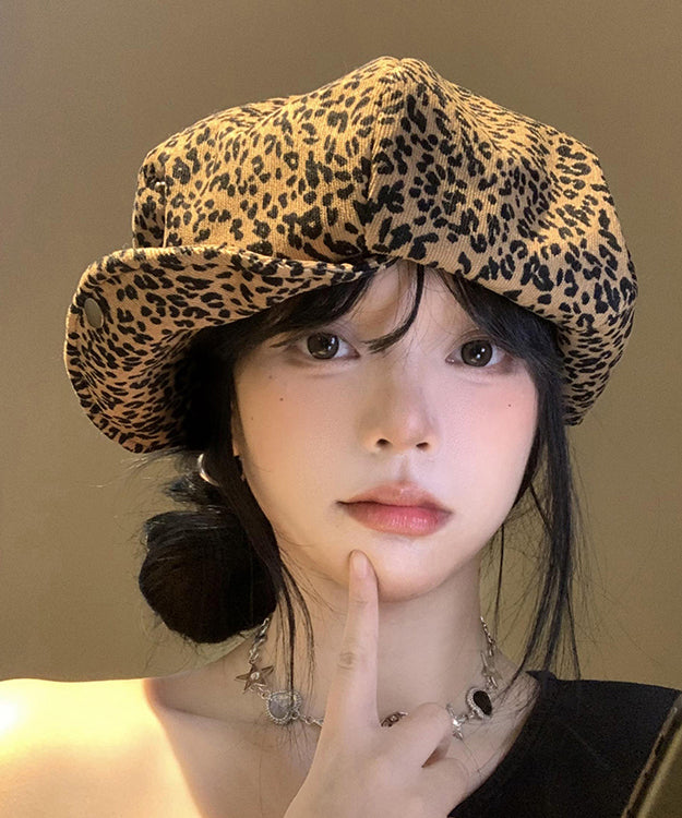 Japanese Style Coffee Leopard Print Versatile Beret Hat Autumn WB023 ABC