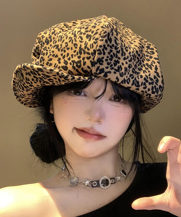 Japanese Style Coffee Leopard Print Versatile Beret Hat Autumn WB023 ABC