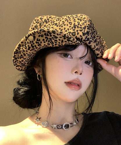 Japanese Style Coffee Leopard Print Versatile Beret Hat Autumn WB023 ABC