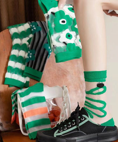 Japanese Style Green Series Jacquard Breathable Mid Length Socks KJ050 WZ240714