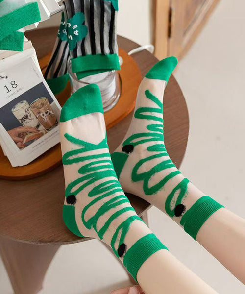Japanese Style Green Series Jacquard Breathable Mid Length Socks KJ050 WZ240714