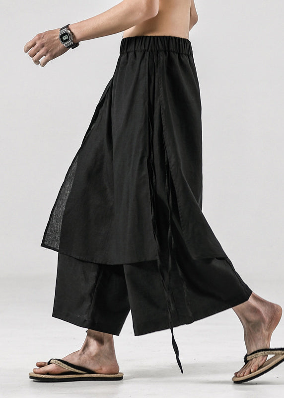 Japanese Summer New Black Men's Linen Casual Pants Skirt SA047 Men-casual-MENCP240726