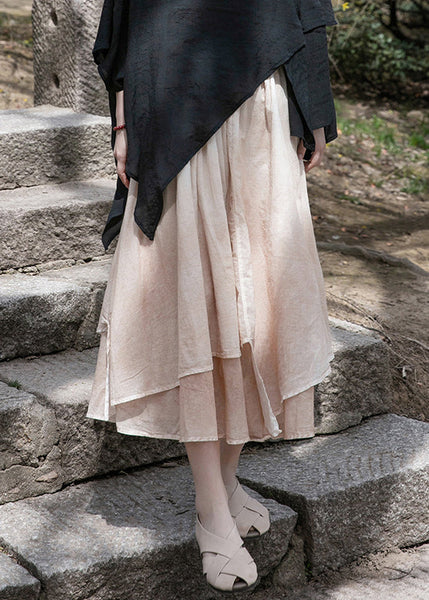 Khaki Asymmetrical Cotton Summer Skirts Elastic Waist QE037 MZF-SKTS240927