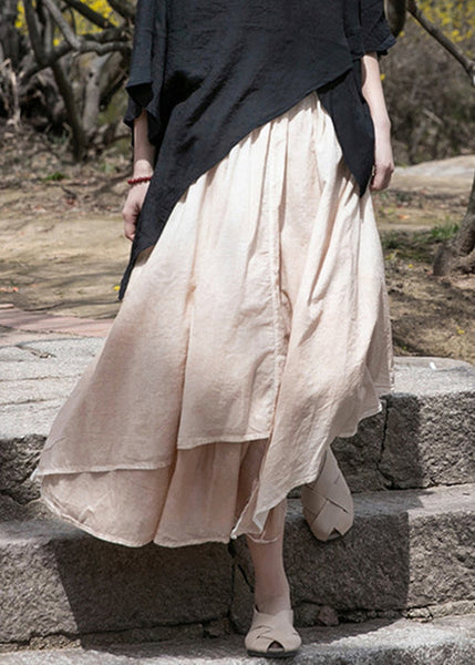 Khaki Asymmetrical Cotton Summer Skirts Elastic Waist QE037 MZF-SKTS240927