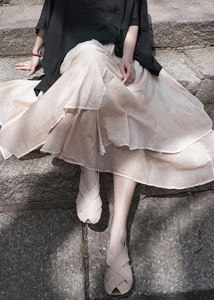 Khaki Asymmetrical Cotton Summer Skirts Elastic Waist QE037 MZF-SKTS240927