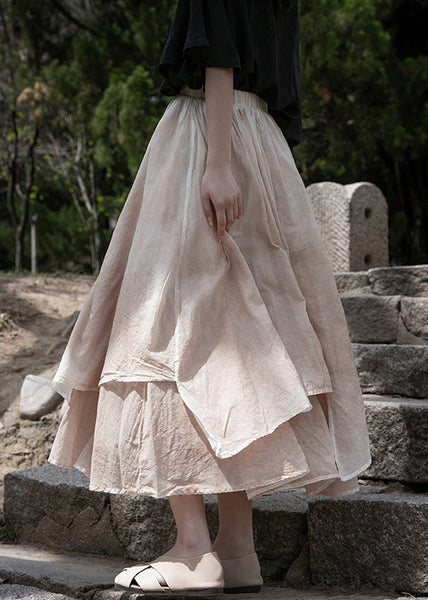 Khaki Asymmetrical Cotton Summer Skirts Elastic Waist QE037 MZF-SKTS240927