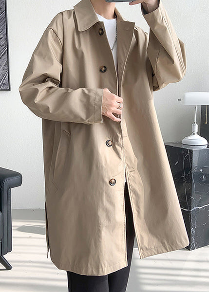 Khaki Button Oversized Cotton Mens Coats Peter Pan Collar Spring YQ006 ABC