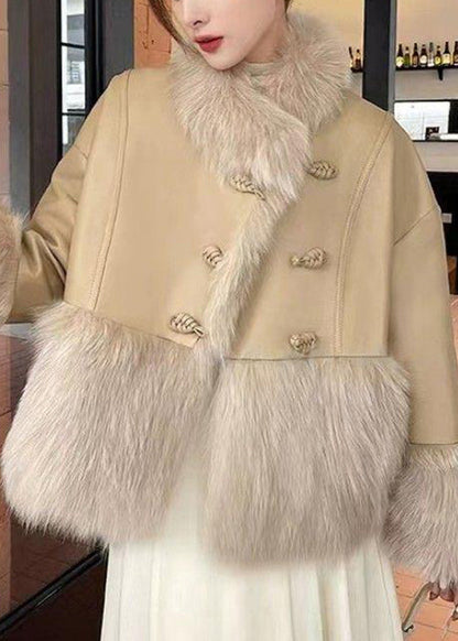 Khaki Button Patchwork Duck Down Down Coats Fur Collar Winter RC007 ABC