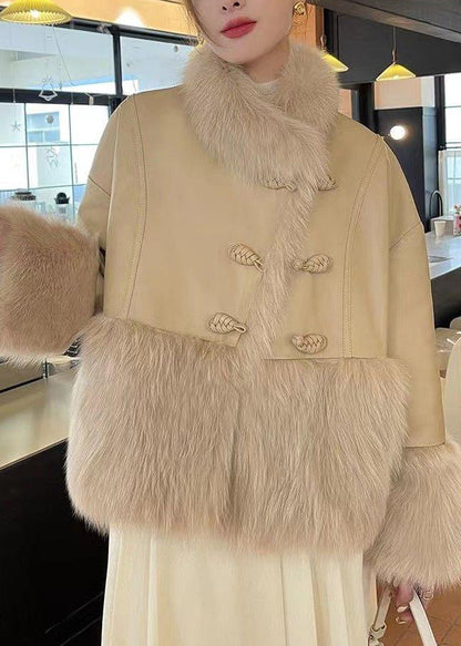 Khaki Button Patchwork Duck Down Down Coats Fur Collar Winter RC007 ABC