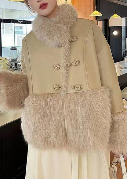 Khaki Button Patchwork Duck Down Down Coats Fur Collar Winter RC007 ABC